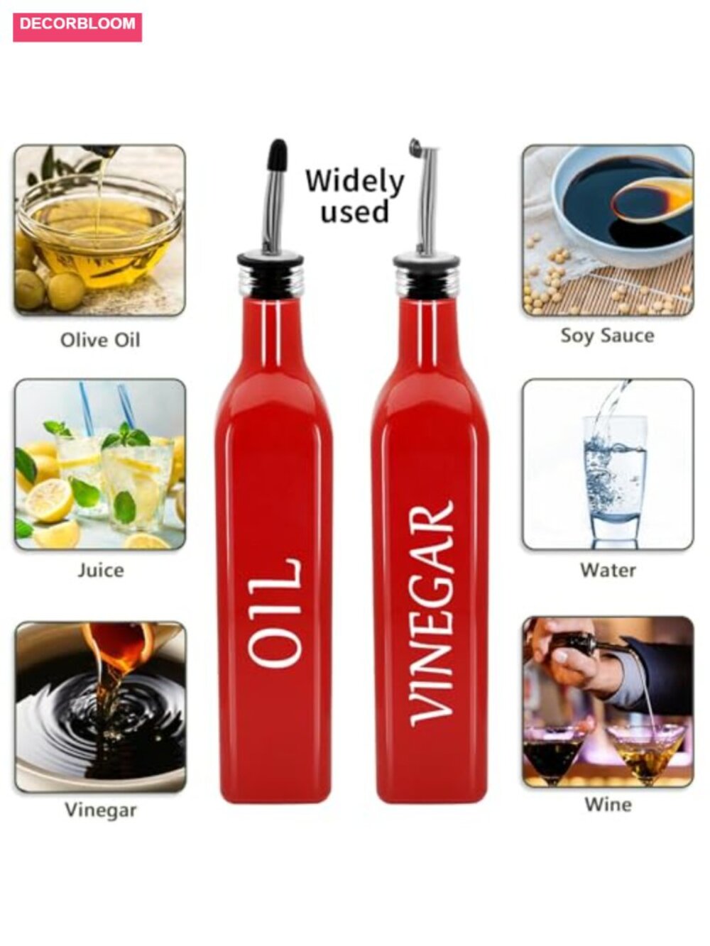 Oil and Vinegar Dispenser Set, 2 Pack Glass Bottles with Stainless Steel - Picture 3 of 5